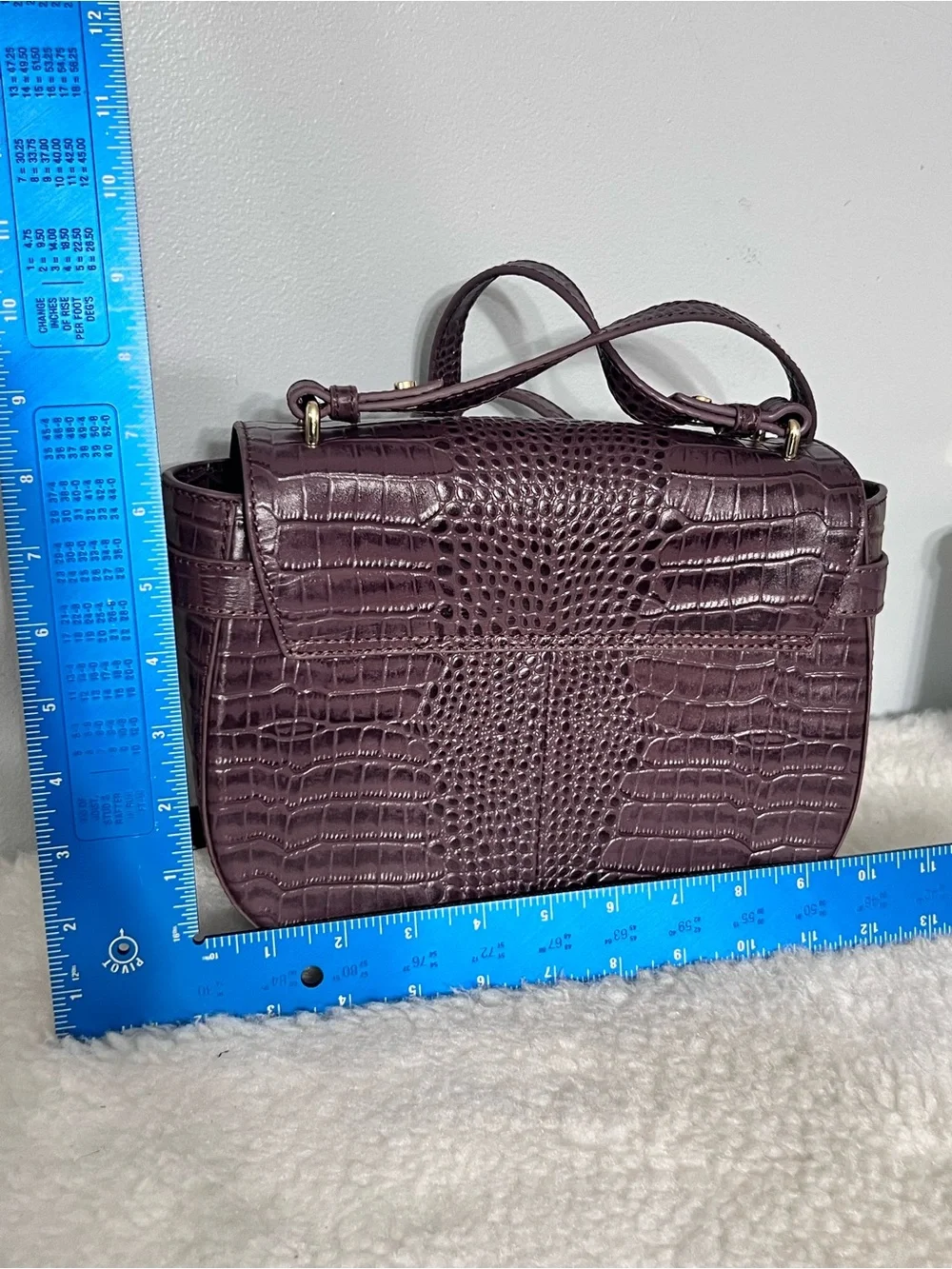 Croc-Embossed Crossbody Saddle Bag in Plum